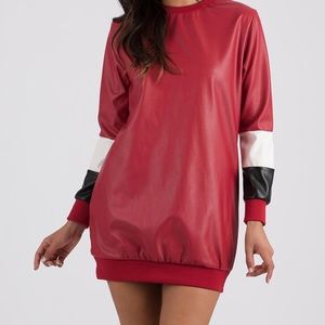 Black faux leather shirt dress.